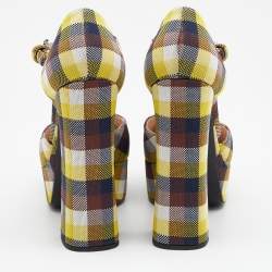 Pre Owned Prada Multicolor Check Canvas Platform Ankle Strap Pumps Size 41