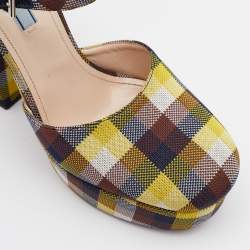 Pre Owned Prada Multicolor Check Canvas Platform Ankle Strap Pumps Size 41