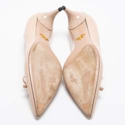 Pre Owned Prada Beige Patent Leather Bow Pointed-Toe Pumps Size 37.5