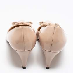 Pre Owned Prada Beige Patent Leather Bow Pointed-Toe Pumps Size 37.5