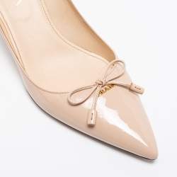 Pre Owned Prada Beige Patent Leather Bow Pointed-Toe Pumps Size 37.5
