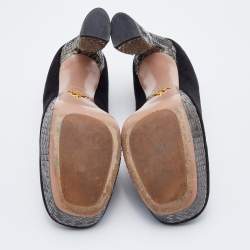 Pre Owned Prada Black/Grey Suede and Python Block Heel Platform Pumps Size 38