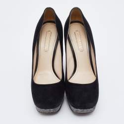 Pre Owned Prada Black/Grey Suede and Python Block Heel Platform Pumps Size 38