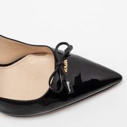 Pre Owned Prada Black Patent Leather Bow Pointed Toe Pumps Size 38.5