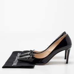 Pre Owned Prada Black Patent Leather Bow Pointed Toe Pumps Size 38.5