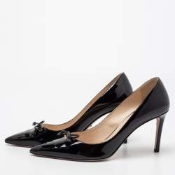 Pre Owned Prada Black Patent Leather Bow Pointed Toe Pumps Size 38.5