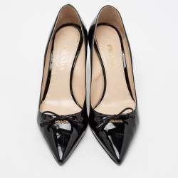 Pre Owned Prada Black Patent Leather Bow Pointed Toe Pumps Size 38.5