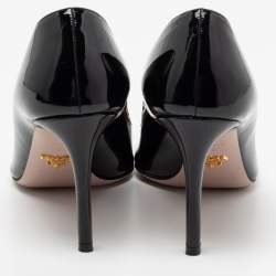 Pre Owned Prada Black Patent Leather Bow Pointed Toe Pumps Size 38.5