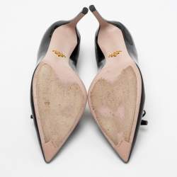 Pre Owned Prada Black Patent Leather Bow Pointed Toe Pumps Size 38.5