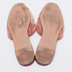 Pre Owned Prada Pink/Beige Python Leather Flat Slides Size 36