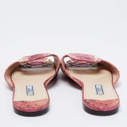 Pre Owned Prada Pink/Beige Python Leather Flat Slides Size 36