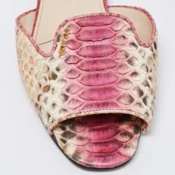 Pre Owned Prada Pink/Beige Python Leather Flat Slides Size 36