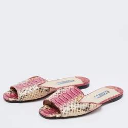 Pre Owned Prada Pink/Beige Python Leather Flat Slides Size 36