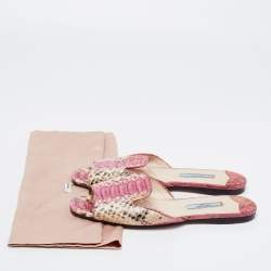 Pre Owned Prada Pink/Beige Python Leather Flat Slides Size 36
