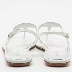 Pre Owned Prada White Patent Leather Logo Thong Flats Size 39