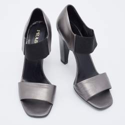 Prada Grey Leather Ankle Strap Sandals Size 39