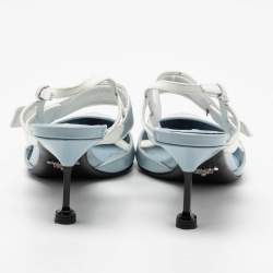 Pre Owned Prada Light Blue/White Leather and Rubber Pointed-Toe Slingback Pumps Size 38