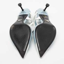 Pre Owned Prada Light Blue/White Leather and Rubber Pointed-Toe Slingback Pumps Size 38