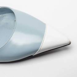 Pre Owned Prada Light Blue/White Leather and Rubber Pointed-Toe Slingback Pumps Size 38