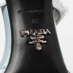 Pre Owned Prada Light Blue/White Leather and Rubber Pointed-Toe Slingback Pumps Size 38
