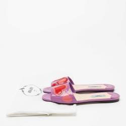Prada Purple Patent Leather Heart Motif Flat Slide Sandals Size 38.5