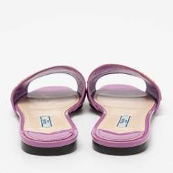 Prada Purple Patent Leather Heart Motif Flat Slide Sandals Size 38.5