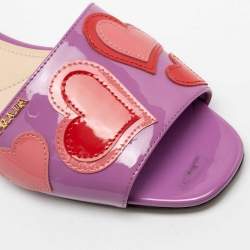 Prada Purple Patent Leather Heart Motif Flat Slide Sandals Size 38.5