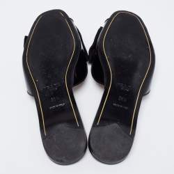 Pre Owned Prada Black Patent Leather and Fabric Bow Flat Slides Size 36.5