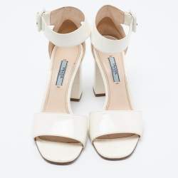 Prada Off-White Patent Leather Ankle-Strap Sandals Size 38