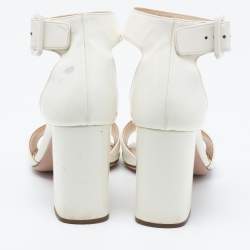 Prada Off-White Patent Leather Ankle-Strap Sandals Size 38