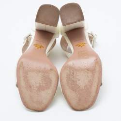 Prada Off-White Patent Leather Ankle-Strap Sandals Size 38