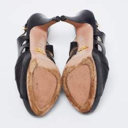 Prada Black Leather Strappy Open Toe Slingback Platform Sandals Size 37.5