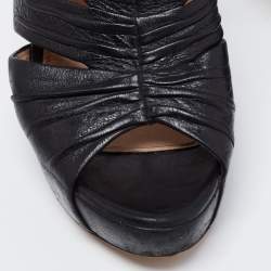 Prada Black Leather Strappy Open Toe Slingback Platform Sandals Size 37.5