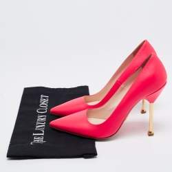 Pre Owned Prada Neon Pink Saffiano Leather Pointed-Toe Pumps Size 38