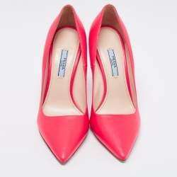 Pre Owned Prada Neon Pink Saffiano Leather Pointed-Toe Pumps Size 38