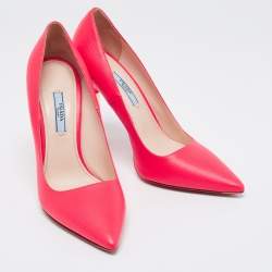 Pre Owned Prada Neon Pink Saffiano Leather Pointed-Toe Pumps Size 38
