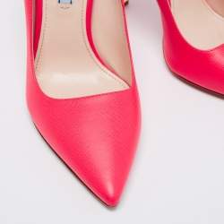 Pre Owned Prada Neon Pink Saffiano Leather Pointed-Toe Pumps Size 38