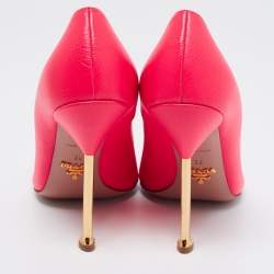Pre Owned Prada Neon Pink Saffiano Leather Pointed-Toe Pumps Size 38