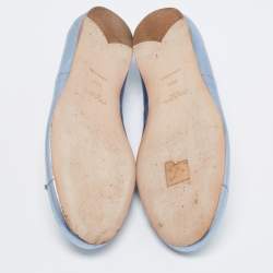 Pre Owned Prada Metallic Blue Leather Bow Ballet Flats Size 39.5