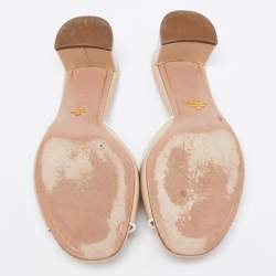 Pre Owned Prada Beige Saffiano Vernice Leather Block Heel Slide Sandals Size 38.5