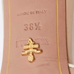 Pre Owned Prada Beige Saffiano Vernice Leather Block Heel Slide Sandals Size 38.5