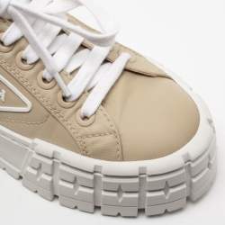 Pre Owned Prada Beige Nylon Gabardine Double Wheel Sneakers Size 37