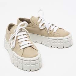 Pre Owned Prada Beige Nylon Gabardine Double Wheel Sneakers Size 37