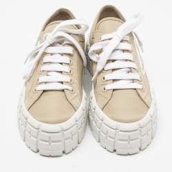 Pre Owned Prada Beige Nylon Gabardine Double Wheel Sneakers Size 37