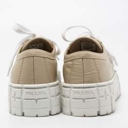 Pre Owned Prada Beige Nylon Gabardine Double Wheel Sneakers Size 37