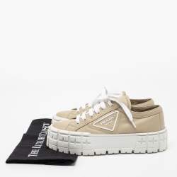 Pre Owned Prada Beige Nylon Gabardine Double Wheel Sneakers Size 37