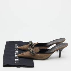 Prada Vintage Grey Suede Tweed Bow Mules Size 36.5