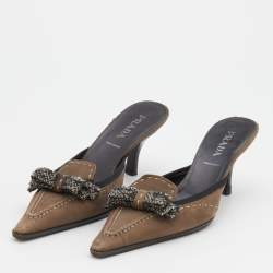 Prada Vintage Grey Suede Tweed Bow Mules Size 36.5
