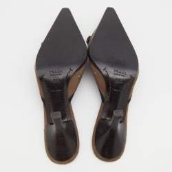 Prada Vintage Grey Suede Tweed Bow Mules Size 36.5