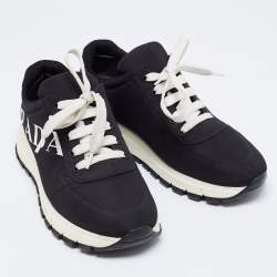 Pre Owned Prada Black/White Nylon Lace Up Sneakers Size 39